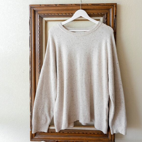 TREASURE & BOND SWEATER WOMENS SZ L BEIGE MULTICOLOR SPECKLED LS WIDE CREWNECK - Picture 1 of 6